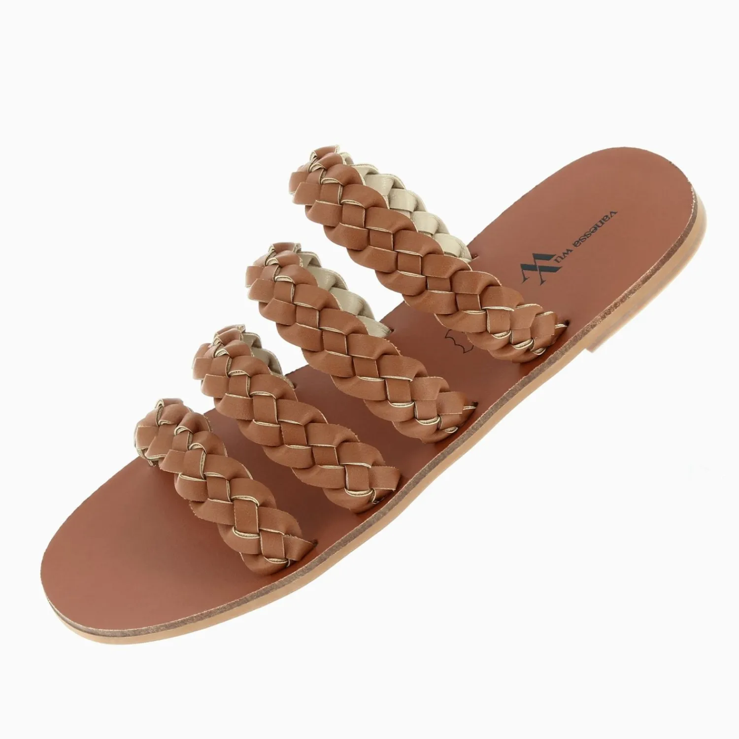 Vanessa Wu Sandales Plates>Mules Mila A Brides Tressees Camel