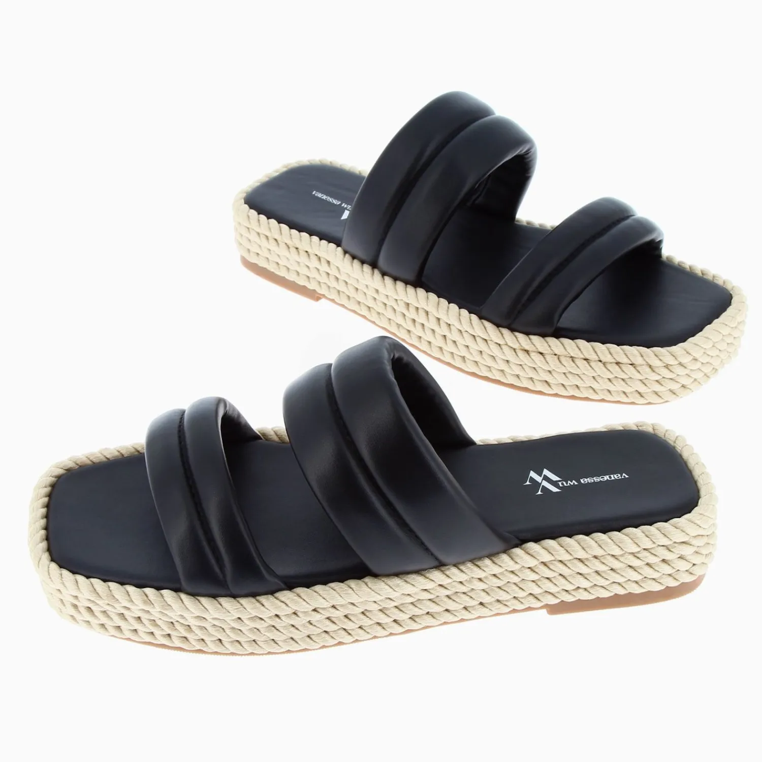 Vanessa Wu Sandales Plates>Mules Nala Noires A Plateforme Cordes