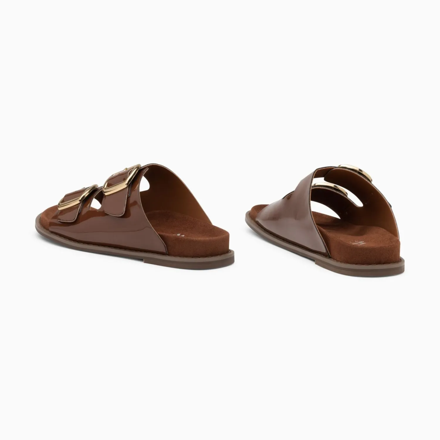 Vanessa Wu Sandales Plates>Mules Plates Celia Marron Verni A Boucles Oversize
