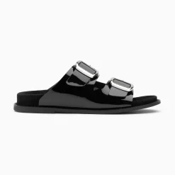 Vanessa Wu Sandales Plates>Mules Plates Celia Noir Verni A Boucles Oversize