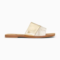 Vanessa Wu Sandales Plates>Mules Plates Soeacik Bi-Matiere Or Et Beige