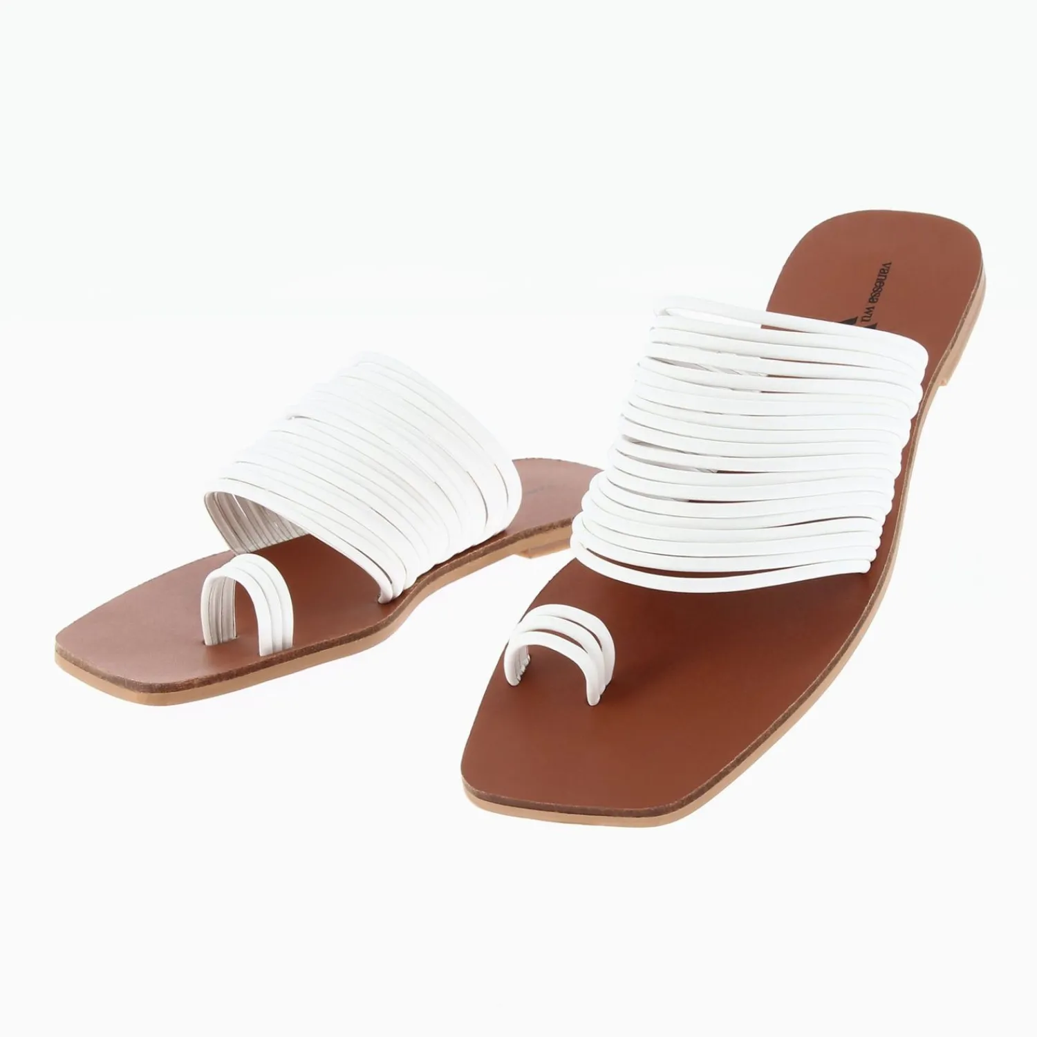 Vanessa Wu Sandales Plates>Mules Thea Blanches A Multiples Brides Et Passe-Pouce