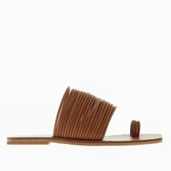 Vanessa Wu Sandales Plates>Mules Thea Camel A Multiples Brides Et Passe-Pouce