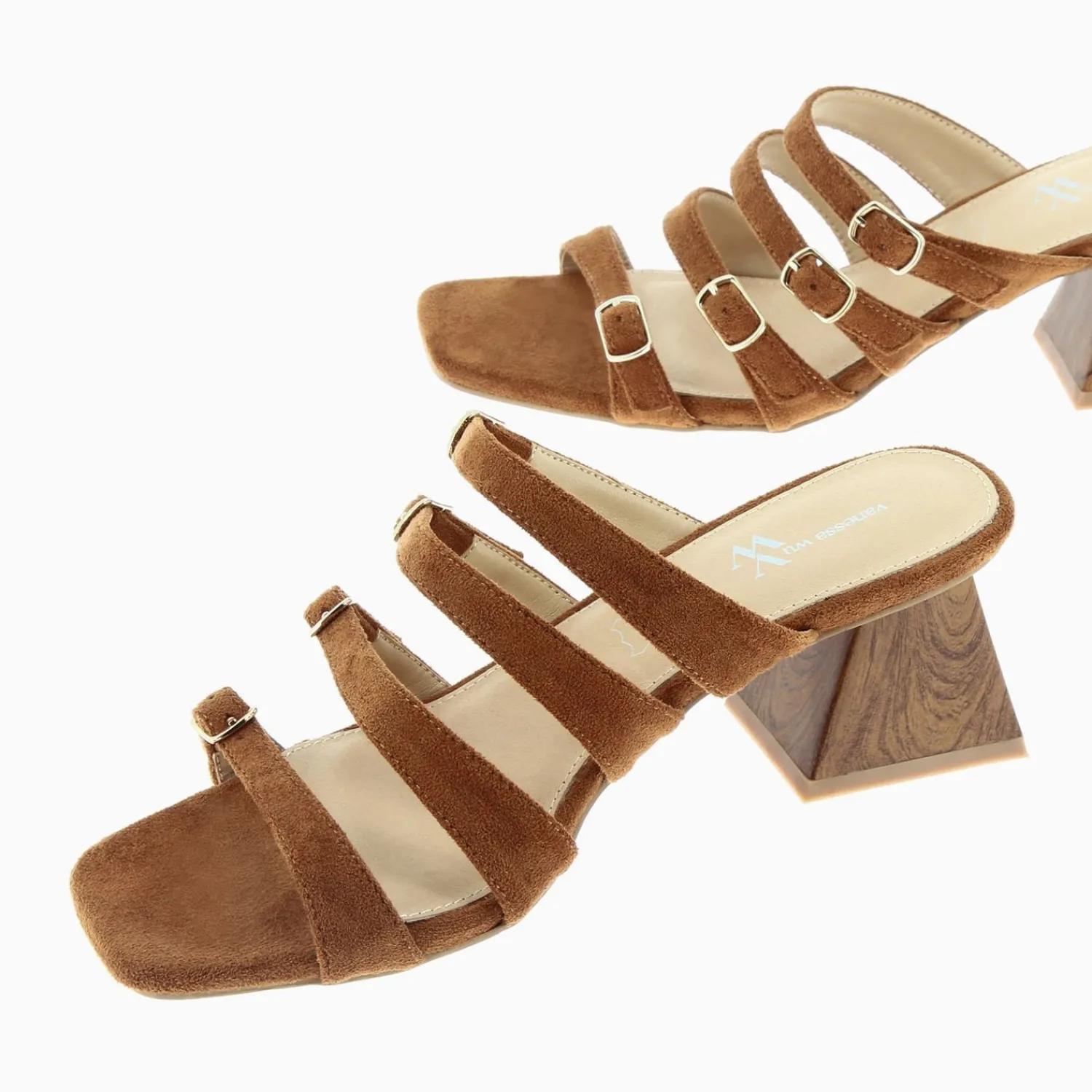 Vanessa Wu Sandales À Talon, Compensées>Mules Vera Multibrides Cafe A Talon Pyramide