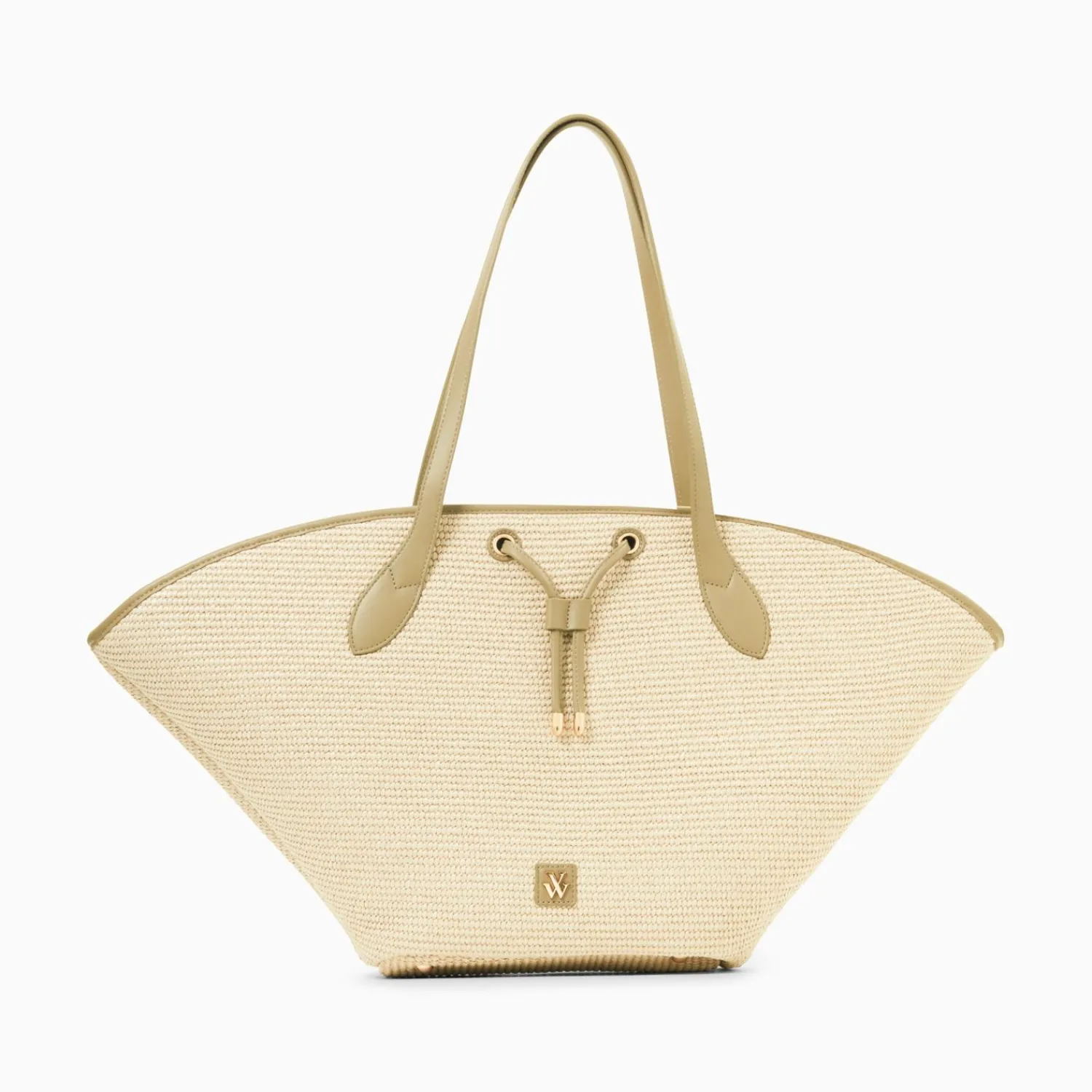 Vanessa Wu Sacs>Panier Oversize Vivienne En Raphia Beige A Details Kaki