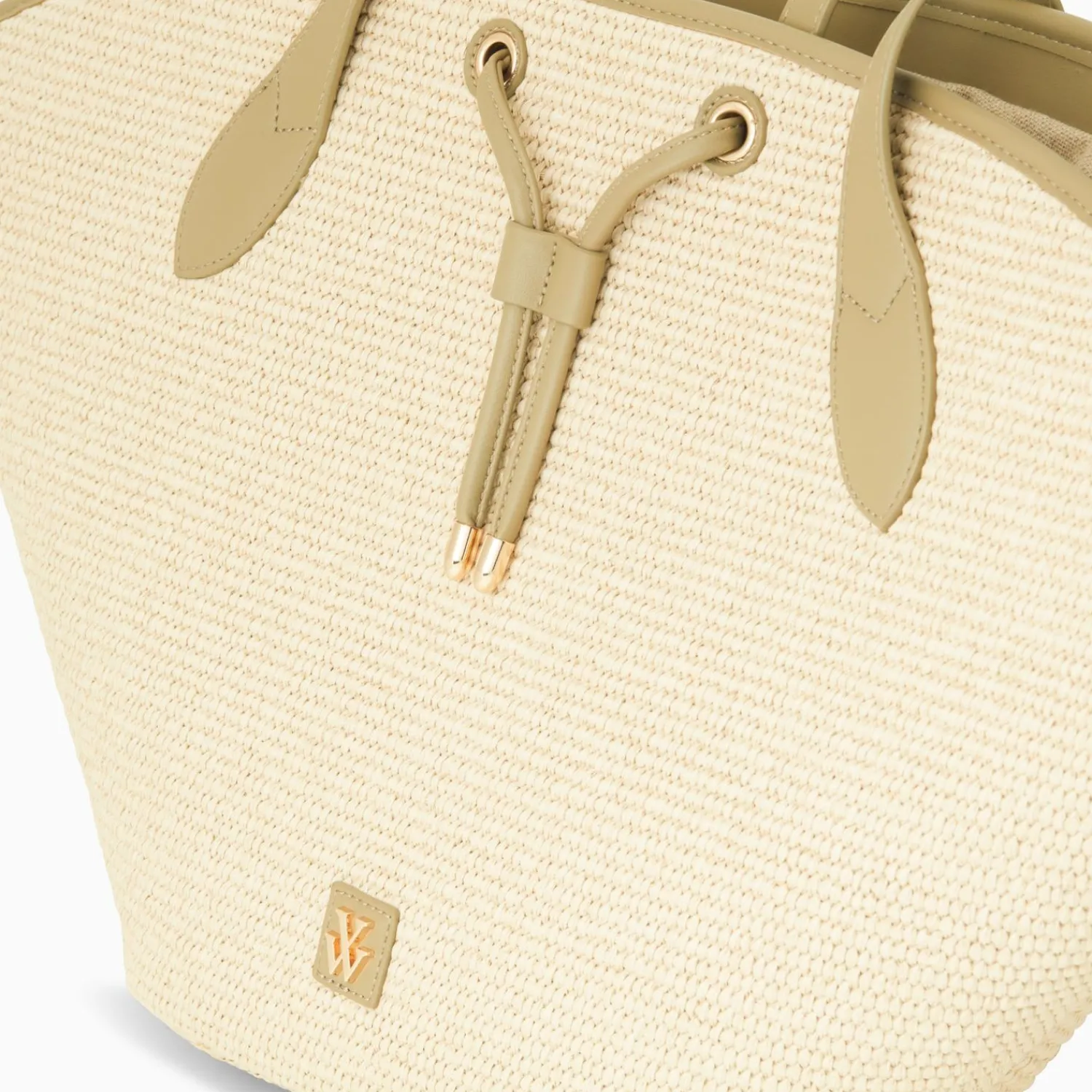 Vanessa Wu Sacs>Panier Oversize Vivienne En Raphia Beige A Details Kaki
