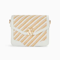 Vanessa Wu Sacs>Petit Sac Cartable Aline Blanc Et Beige Tresse