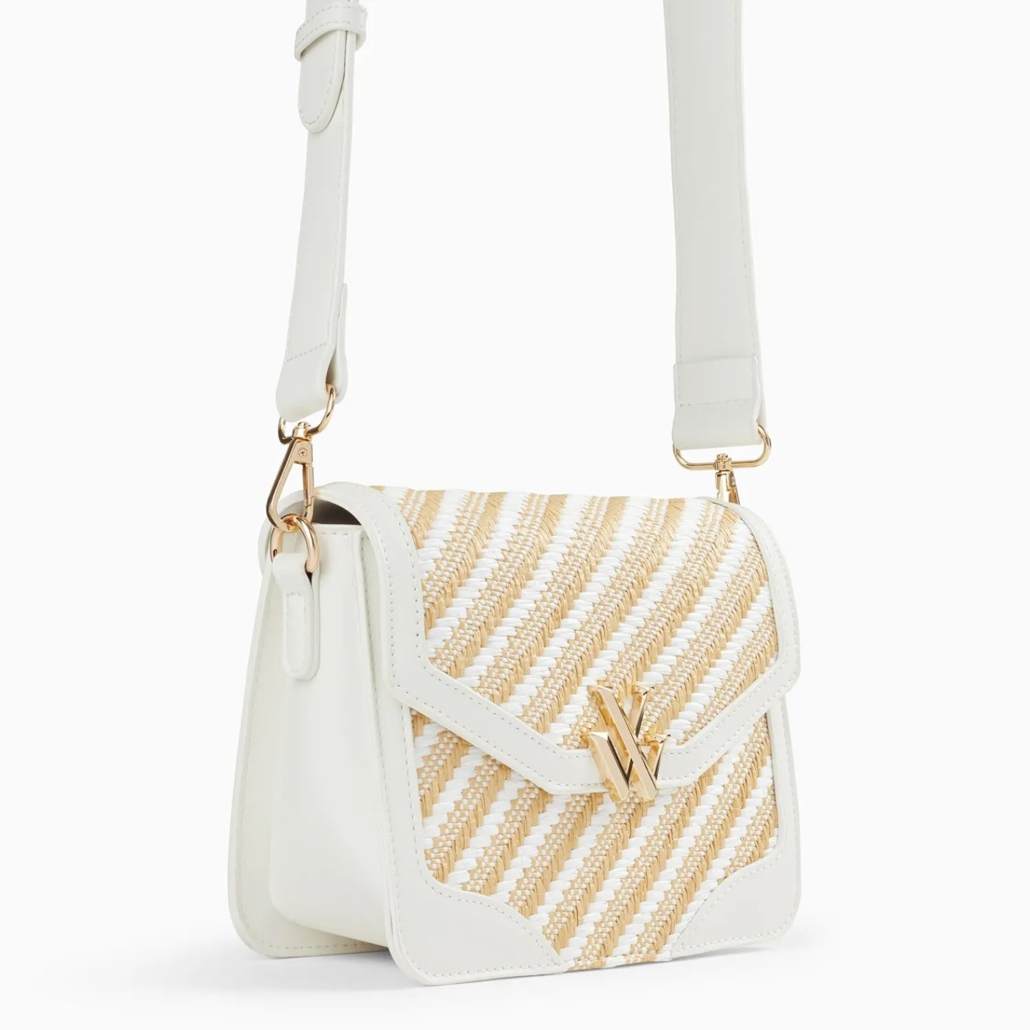 Vanessa Wu Sacs>Petit Sac Cartable Aline Blanc Et Beige Tresse