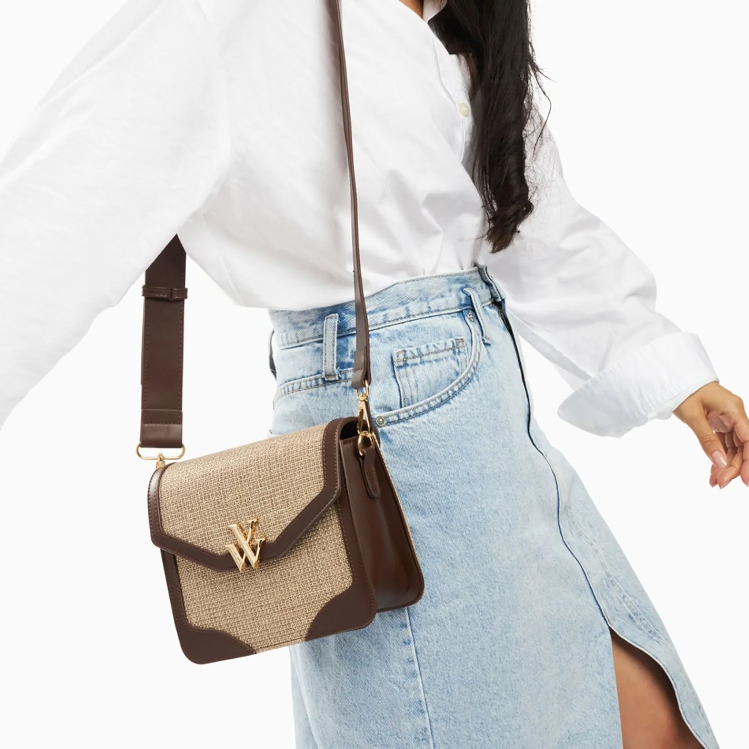 Vanessa Wu Sacs>Petit Sac Cartable Blair Marron En Tweed