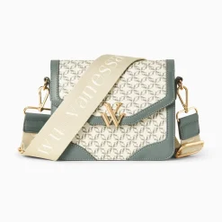 Vanessa Wu Sacs>Petit Sac Cartable Karen Vert A Toile Monogramme