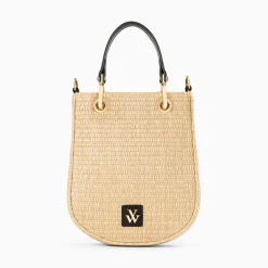 Vanessa Wu Sacs>Petit Sac Mounia En Raphia Beige A Details Noirs