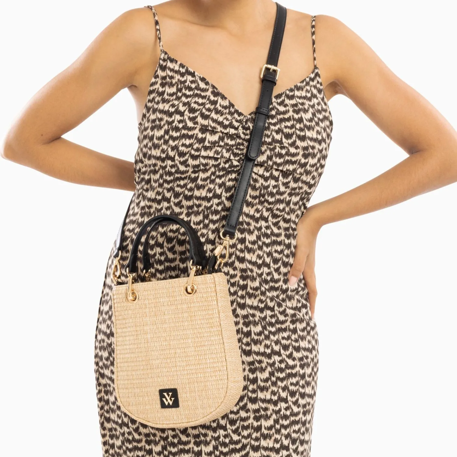 Vanessa Wu Sacs>Petit Sac Mounia En Raphia Beige A Details Noirs