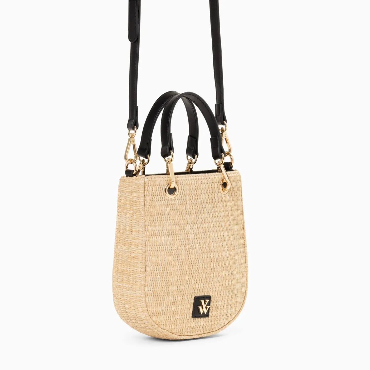 Vanessa Wu Sacs>Petit Sac Mounia En Raphia Beige A Details Noirs
