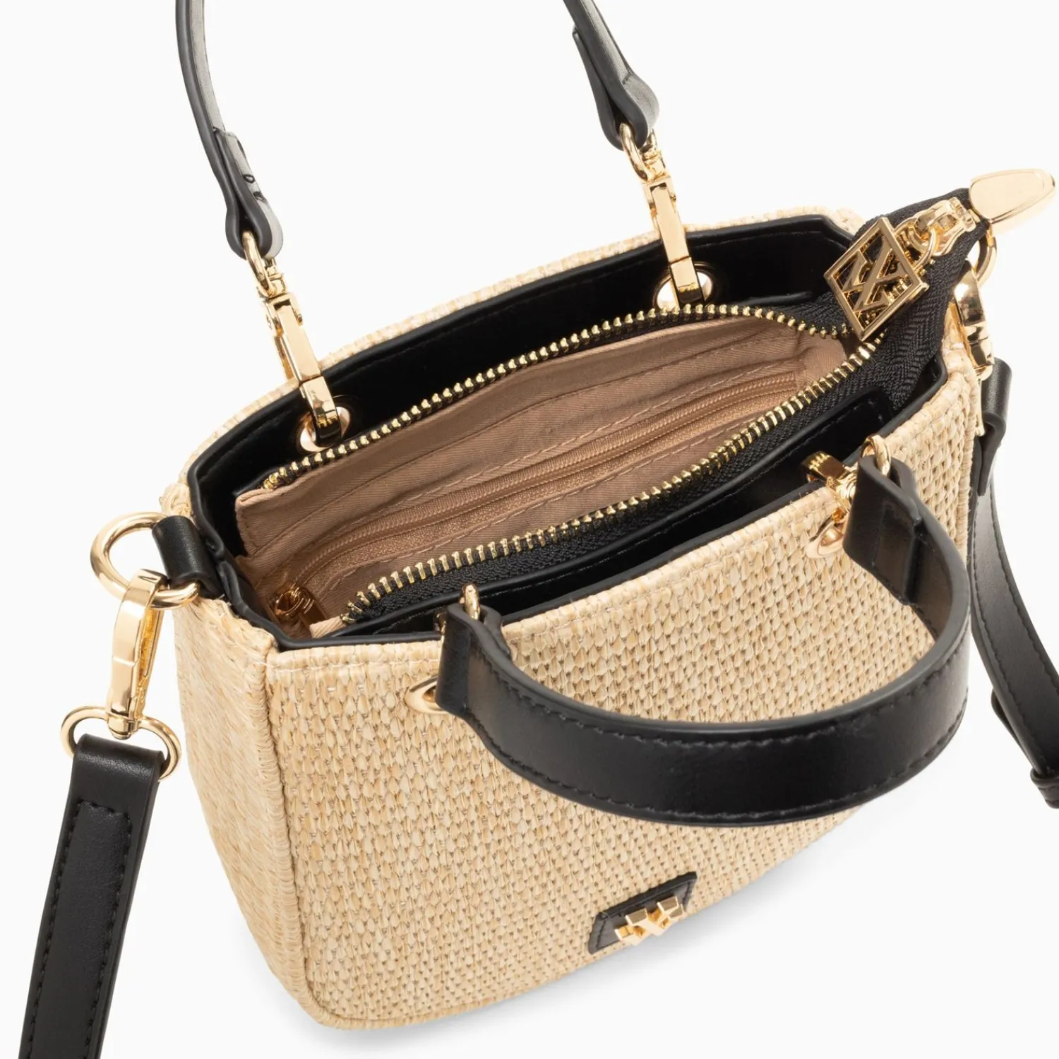 Vanessa Wu Sacs>Petit Sac Mounia En Raphia Beige A Details Noirs