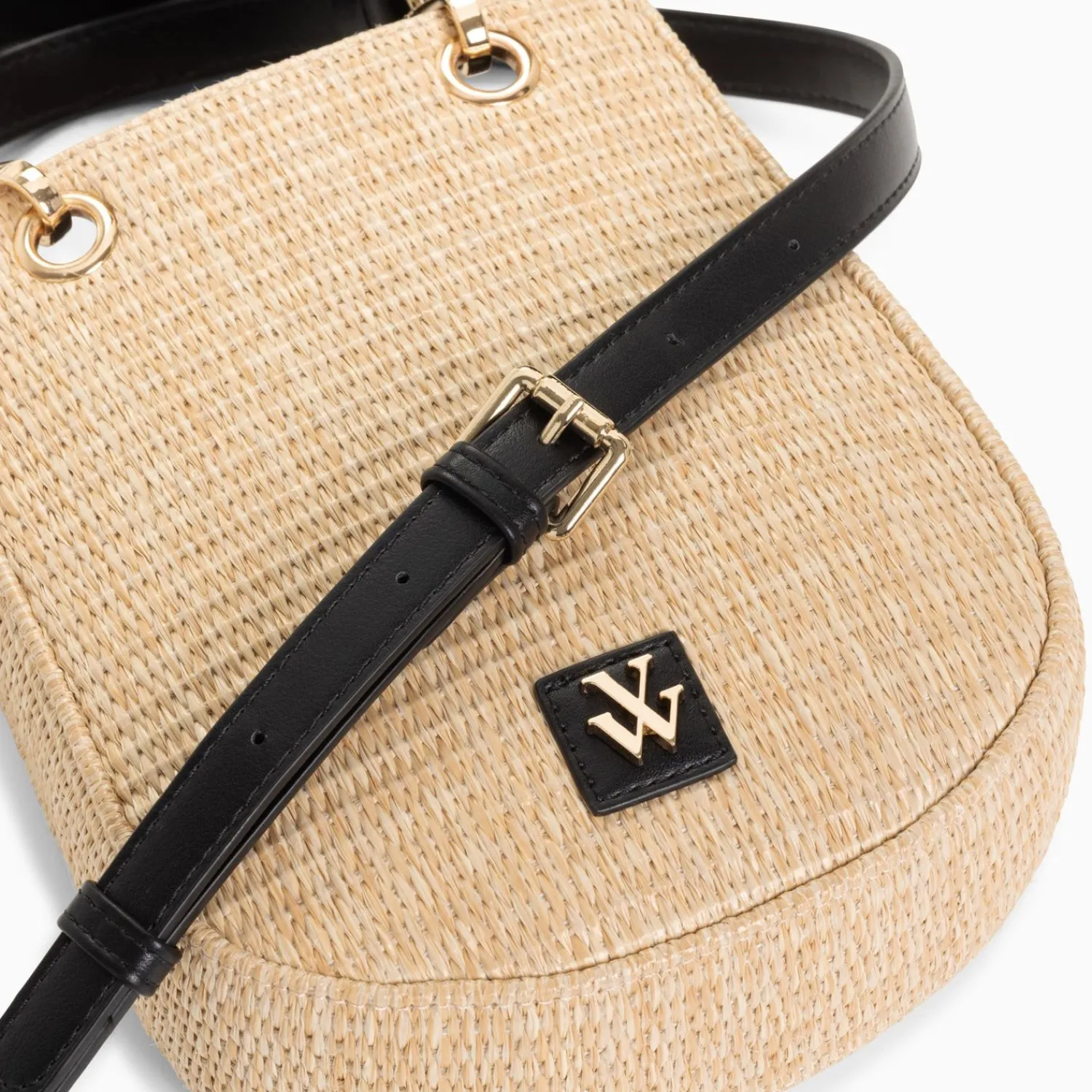 Vanessa Wu Sacs>Petit Sac Mounia En Raphia Beige A Details Noirs