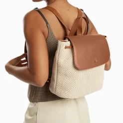Vanessa Wu Sacs>Sac A Dos Myriam En Raphia Ecru Et Camel