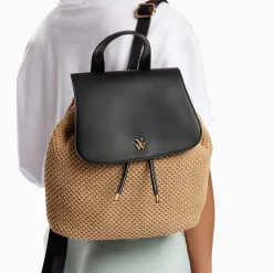 Vanessa Wu Sacs>Sac A Dos Myriam En Raphia Beige Et Noir