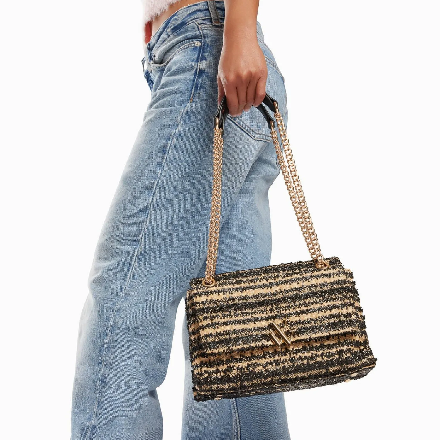Vanessa Wu Sacs>Sac A Main Naomi Noir Et Beige A Chaine
