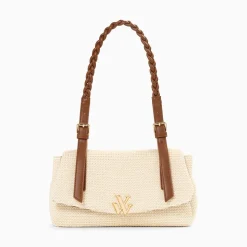 Vanessa Wu Sacs>Sac Baguette Isaline En Raphia Beige Clair A Anse Tressee
