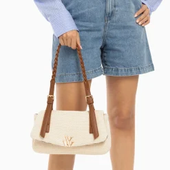 Vanessa Wu Sacs>Sac Baguette Isaline En Raphia Beige Clair A Anse Tressee