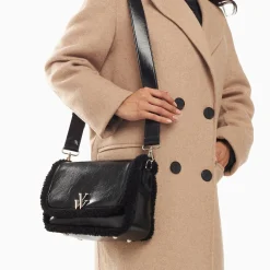 Vanessa Wu Sacs>Sac Bandouliere Bertina Noir A Rabat Et Faux Shearling