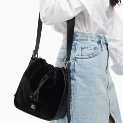 Vanessa Wu Sacs>Sac Bourse Gladis Noir En Fausse Fourrure