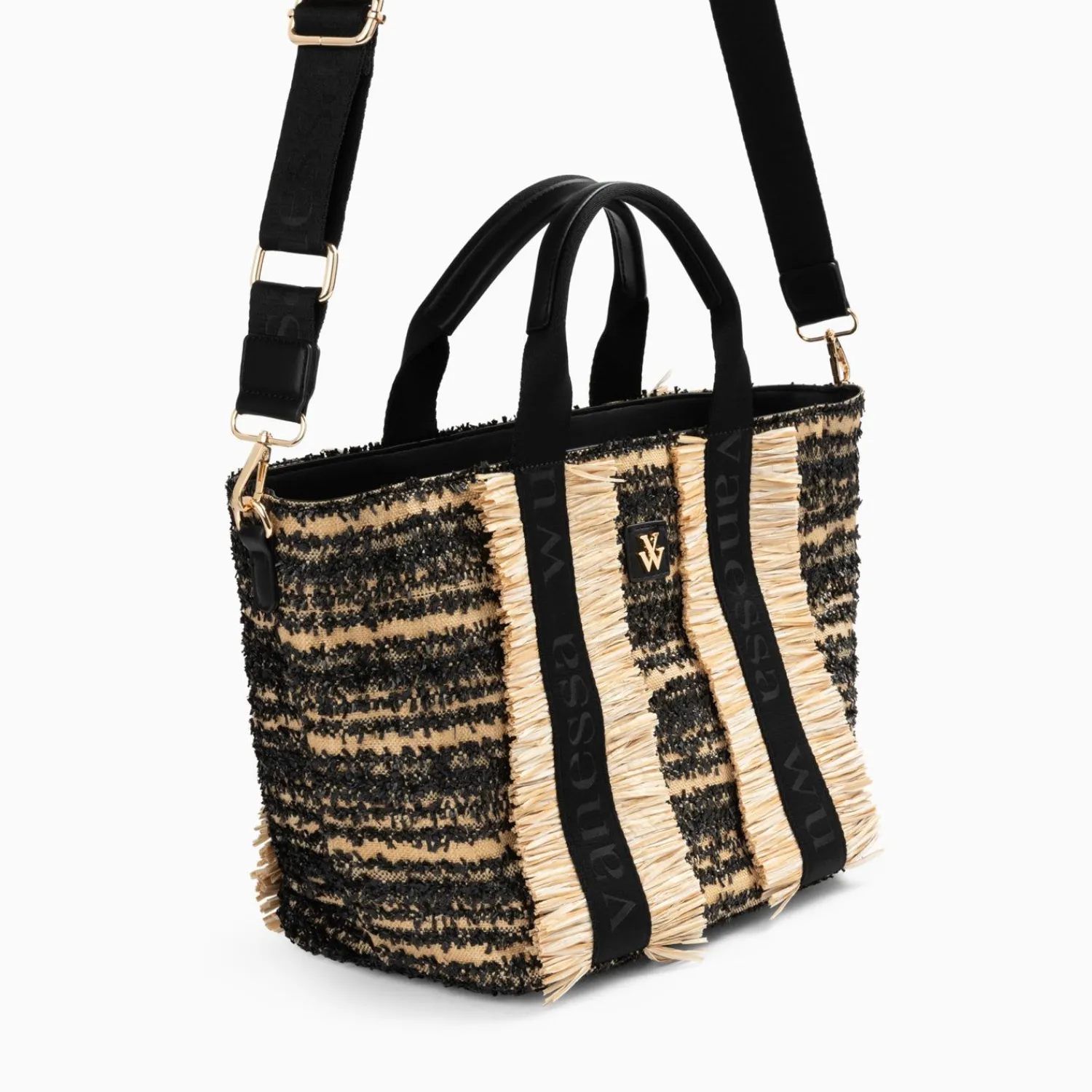 Vanessa Wu Sacs>Sac Cabas Trapeze Maya Noir A Franges