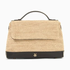 Vanessa Wu Sacs>Sac Cartable Katie En Raphia Beige A Details Noirs