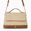 Vanessa Wu Sacs>Sac Cartable Lisa En Raphia Beige A Details Camel