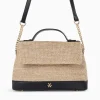 Vanessa Wu Sacs>Sac Cartable Lisa En Raphia Beige A Details Noirs