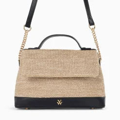Vanessa Wu Sacs>Sac Cartable Lisa En Raphia Beige A Details Noirs