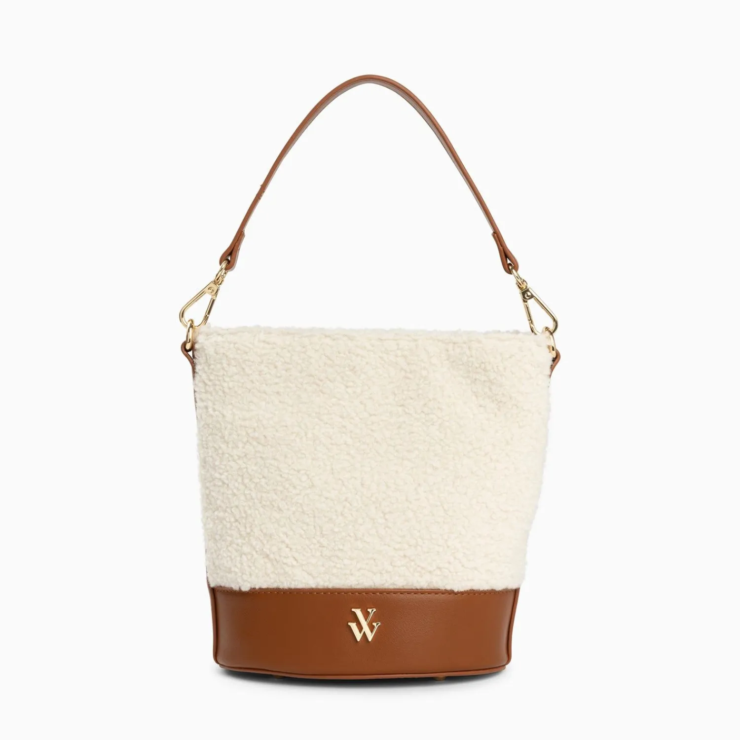 Vanessa Wu Sacs>Sac Seau Milou Ivoire Et Camel En Faux Shearling