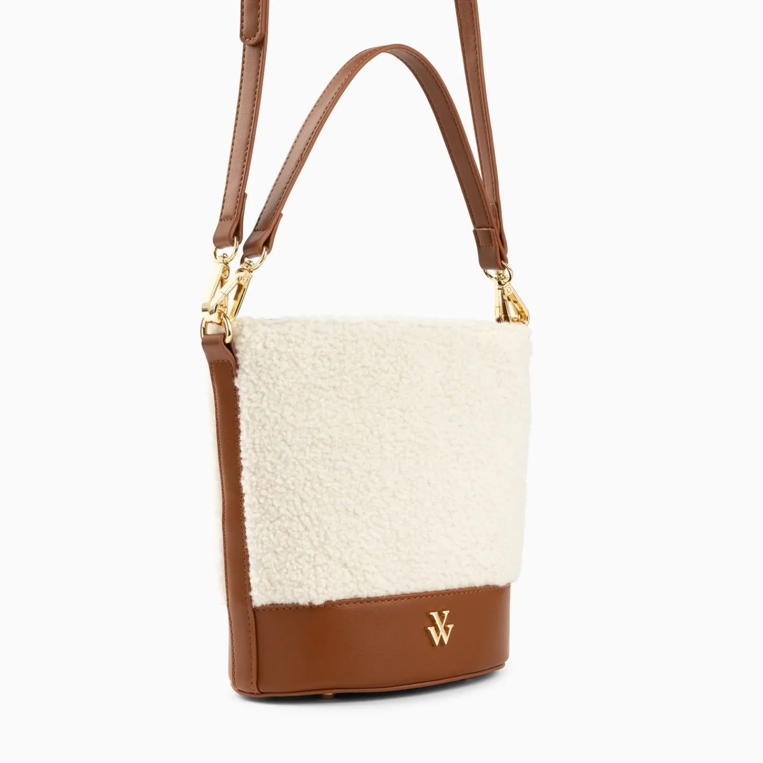 Vanessa Wu Sacs>Sac Seau Milou Ivoire Et Camel En Faux Shearling