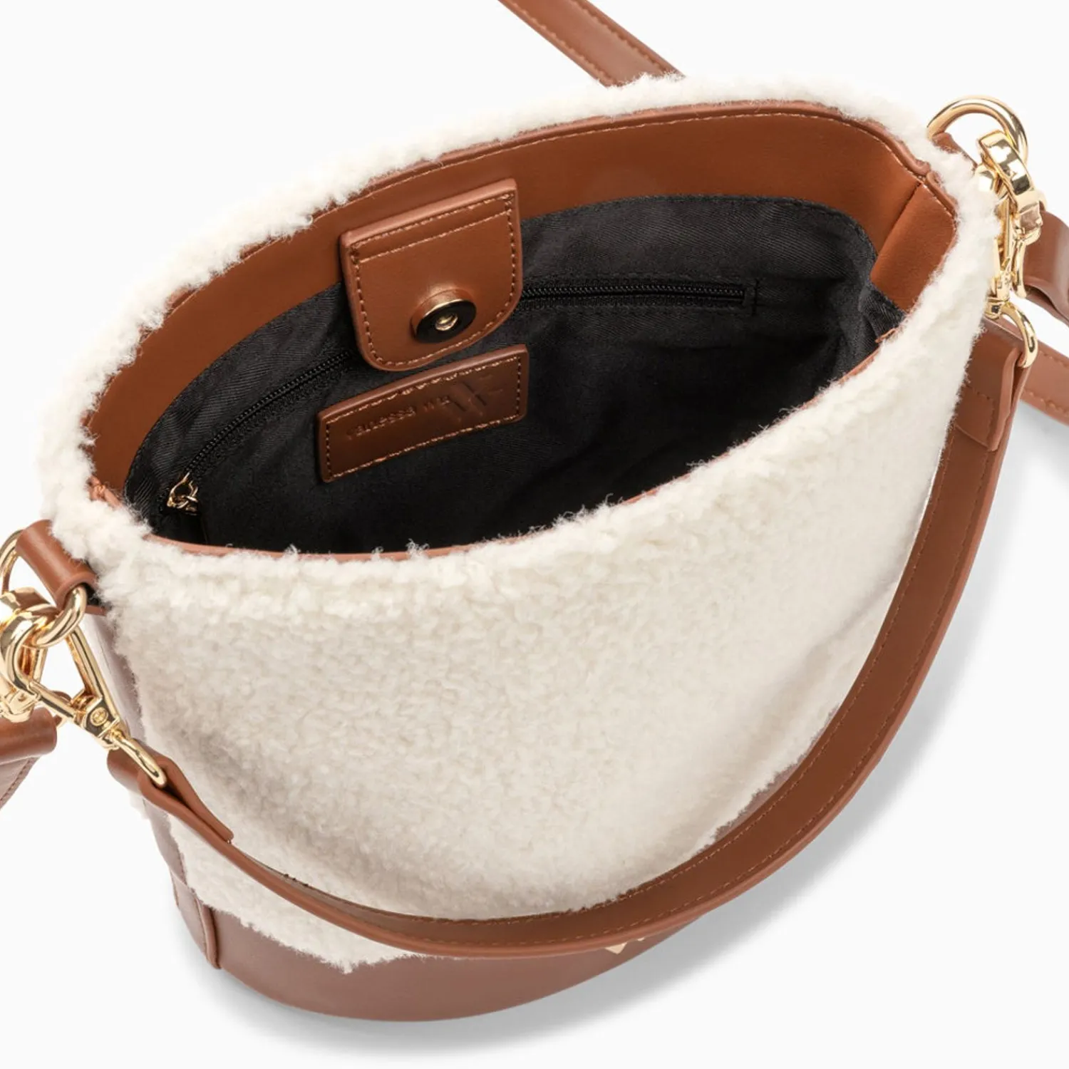 Vanessa Wu Sacs>Sac Seau Milou Ivoire Et Camel En Faux Shearling