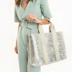 Vanessa Wu Sacs>Sac Shopper Carolina Zebre Argent A Anses Beige