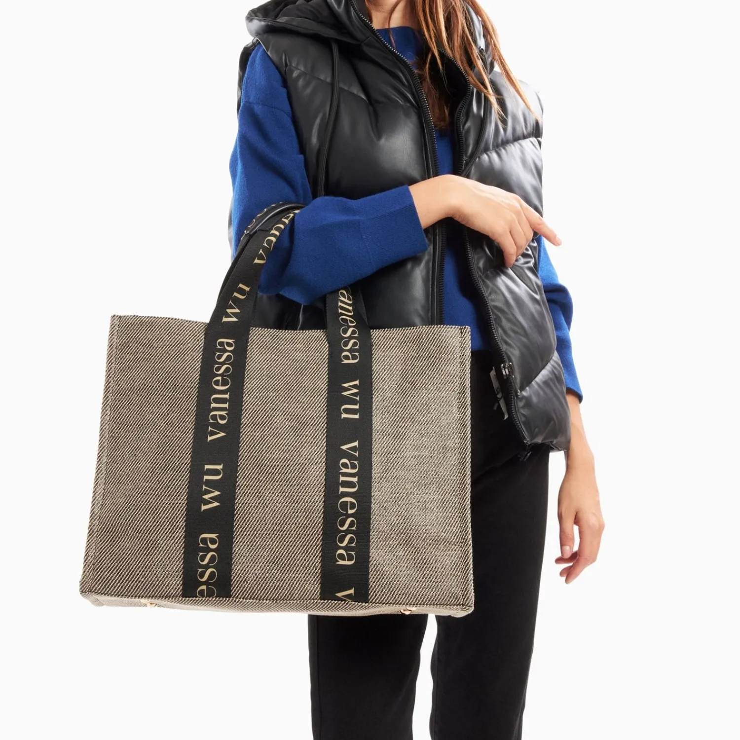 Vanessa Wu Sacs>Sac Shopper Maisie Oversize Taupe Et Noir