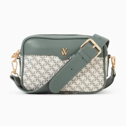 Vanessa Wu Sacs>Sacoche Manelle Verte A Toile Monogramme