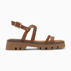 Vanessa Wu Sandales Plates>Sandales Bonnie Camel A Brides Tressees Et Plateforme Crantee
