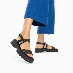 Vanessa Wu Sandales Plates>Sandales Bonnie Noires A Brides Tressees Et Plateforme Crantee