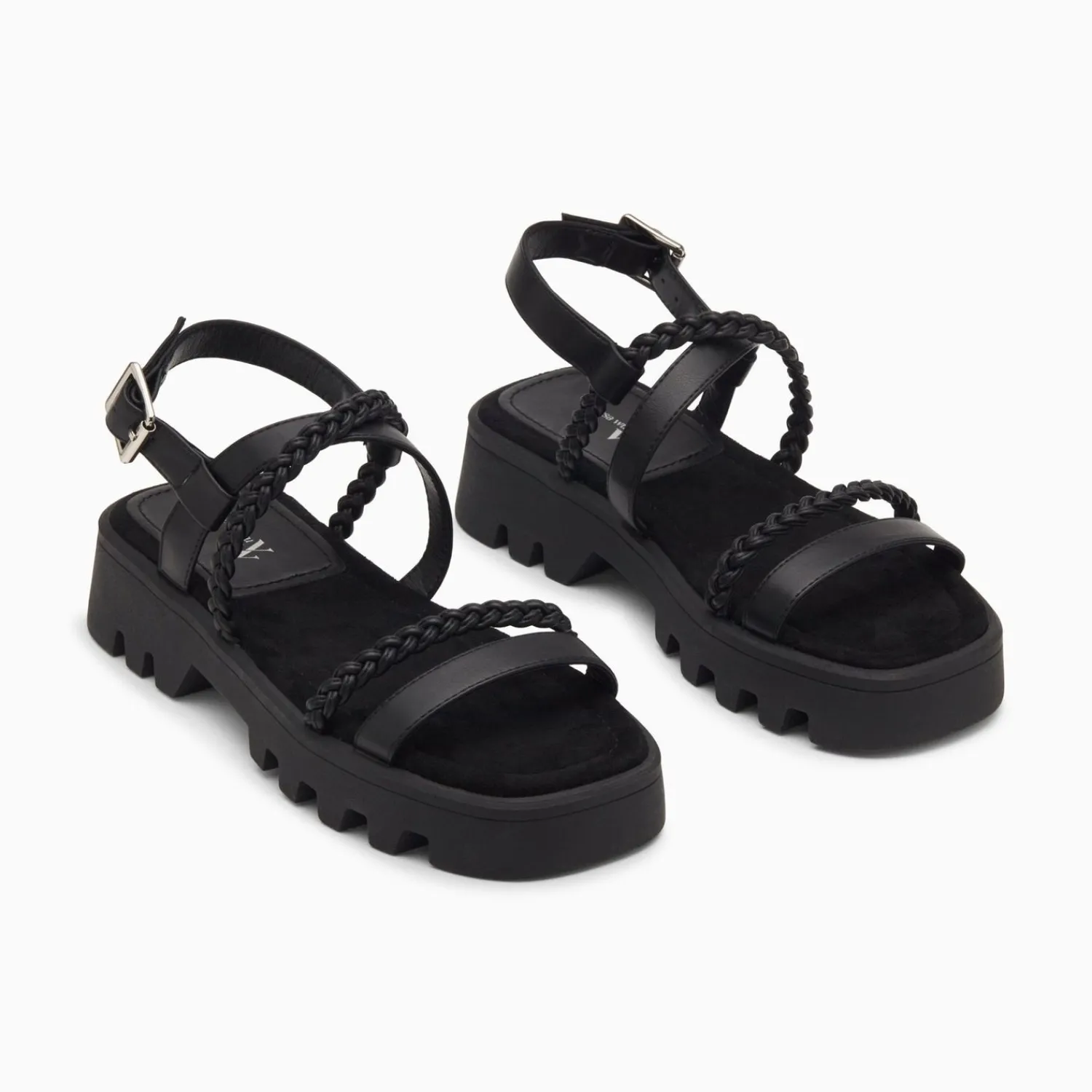 Vanessa Wu Sandales Plates>Sandales Bonnie Noires A Brides Tressees Et Plateforme Crantee