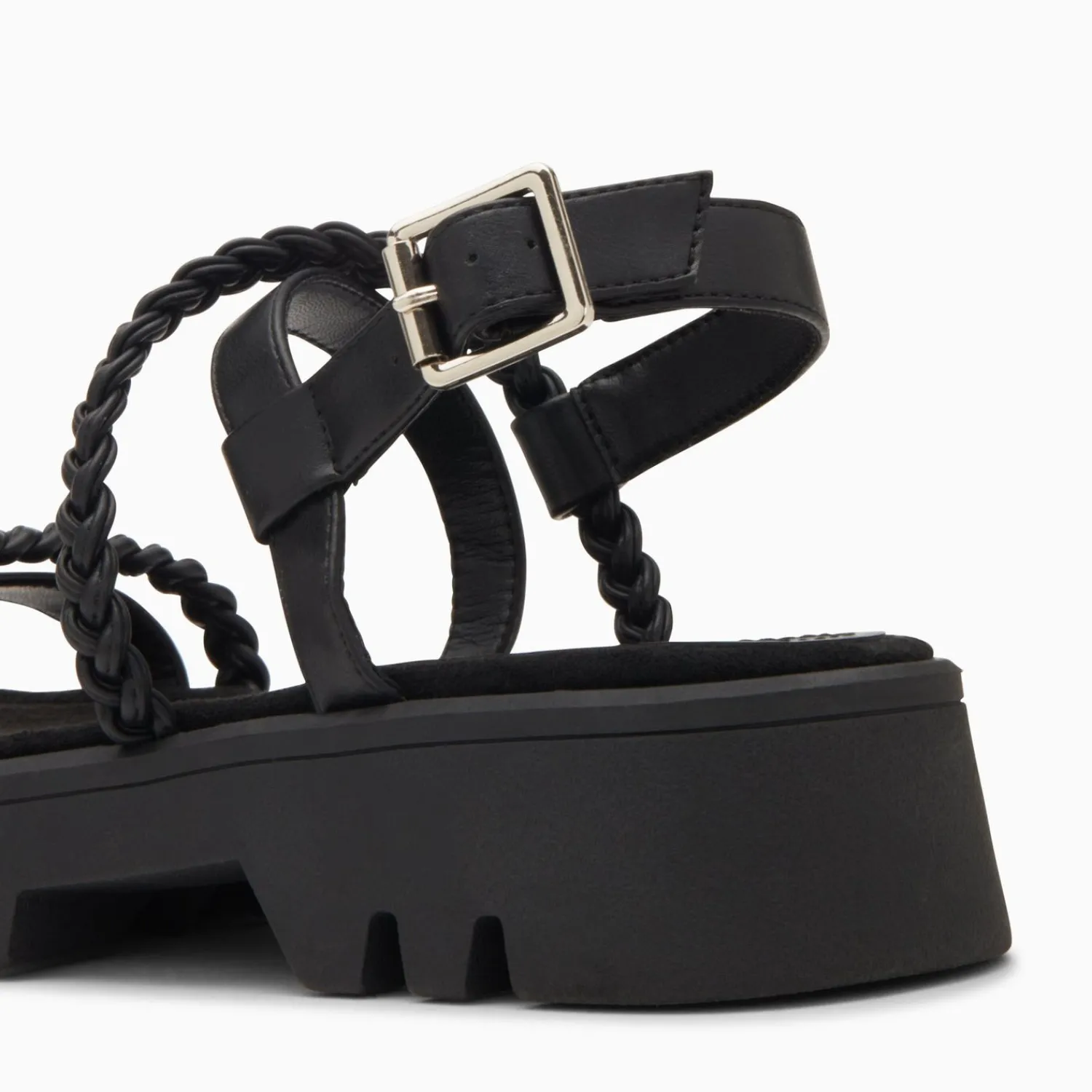 Vanessa Wu Sandales Plates>Sandales Bonnie Noires A Brides Tressees Et Plateforme Crantee