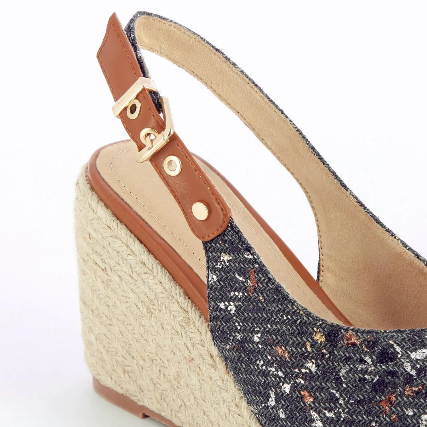 Vanessa Wu Sandales À Talon, Compensées>Sandales Compensees Gaelle En Tweed Leopard Anthracite