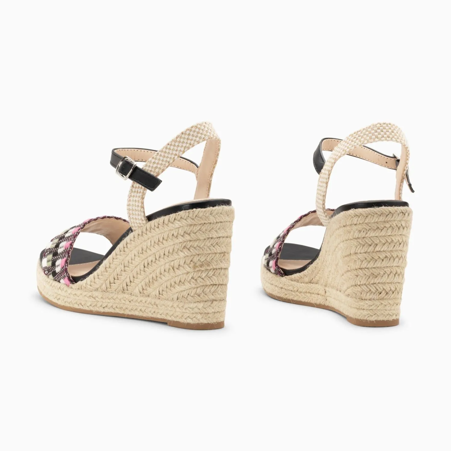 Vanessa Wu Sandales À Talon, Compensées>Sandales Compensees Honorine Noir Et Rose En Tissu Jacquard