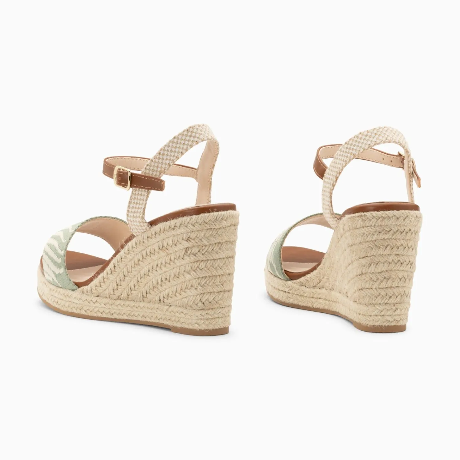 Vanessa Wu Sandales À Talon, Compensées>Sandales Compensees Honorine Vert En Tissu Jacquard
