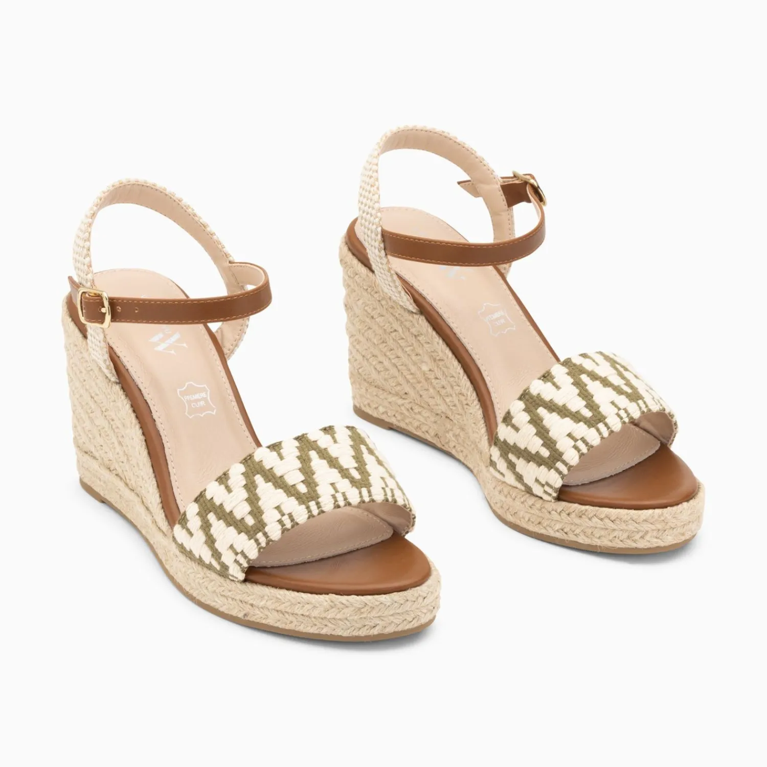 Vanessa Wu Sandales À Talon, Compensées>Sandales Compensees Malvina Kaki En Tissu Jacquard