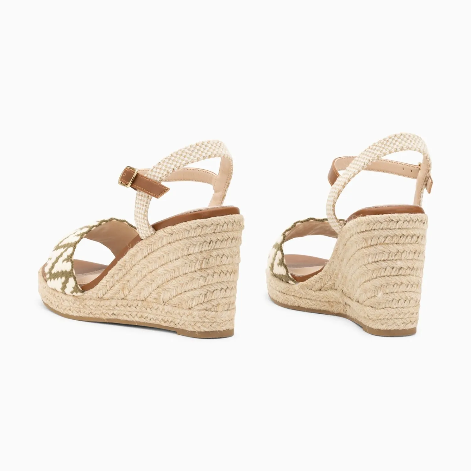 Vanessa Wu Sandales À Talon, Compensées>Sandales Compensees Malvina Kaki En Tissu Jacquard