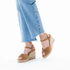 Vanessa Wu Sandales À Talon, Compensées>Sandales Compensees Nouees Zoella Camel