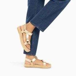 Vanessa Wu Sandales Plates>Sandales Harlyne Or A Scratchs Et Semelle Espadrille