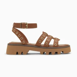 Vanessa Wu Sandales Plates>Sandales Inaya Camel A Oeillets Et Plateforme Crantee