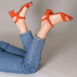 Vanessa Wu Sandales À Talon, Compensées>Sandales Melissa Orange A Petit Talon Epais